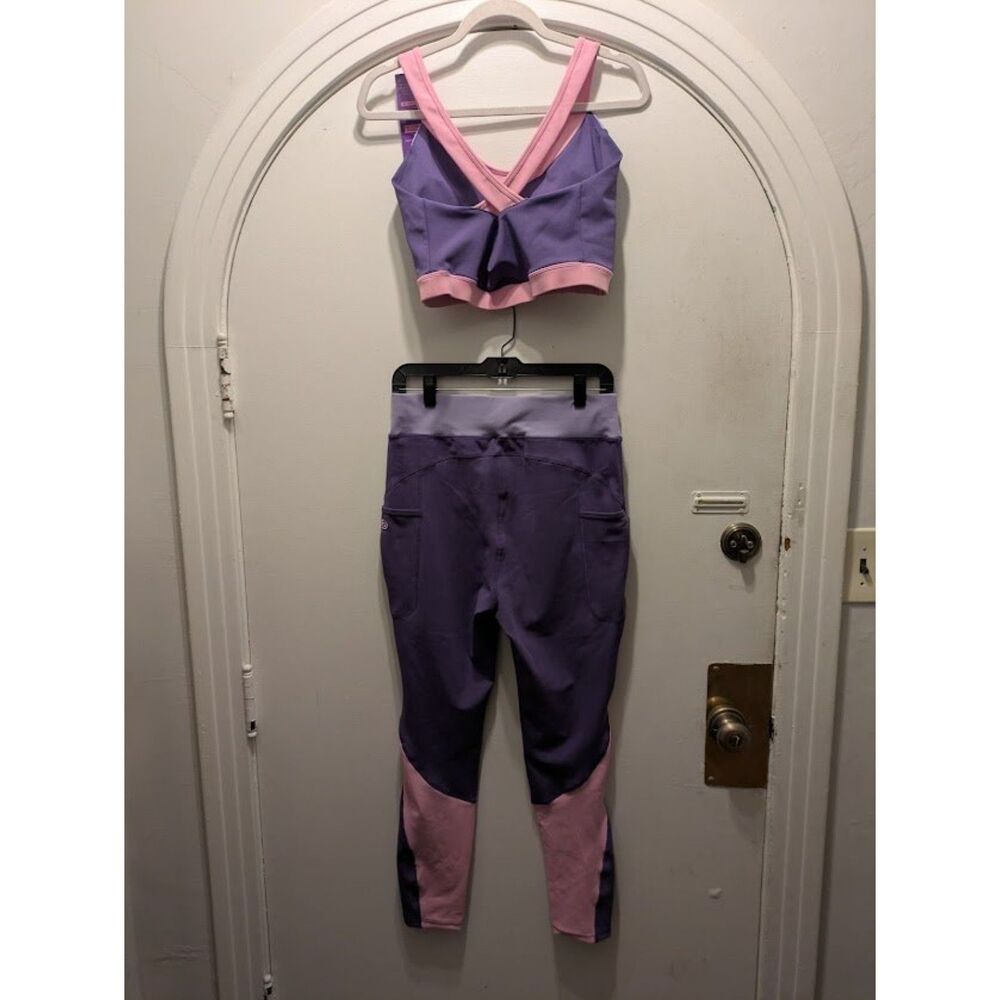 POP Fit Active Set Purple Pink Leggings Sports Bra XL NWT